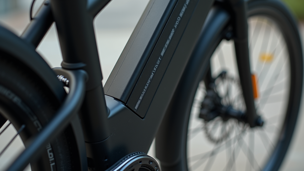 Close-up view of an electric bike’s battery and motor system