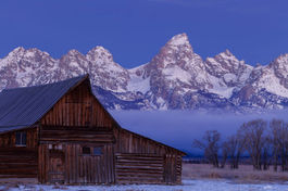 Rustic barn under snowy Grand Teton National Park mountains, Devin Shaw Photography Rural