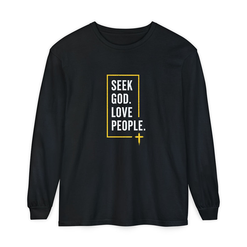 Seek God. Love People. — Stacked Long-Sleeve Tee (Comfort Colors) — alternate product view 2