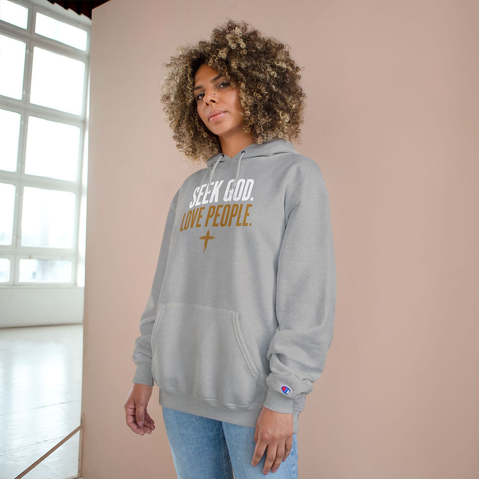Thumbnail: Seek God. Love People. — Stacked Champion Hoodie, view 5