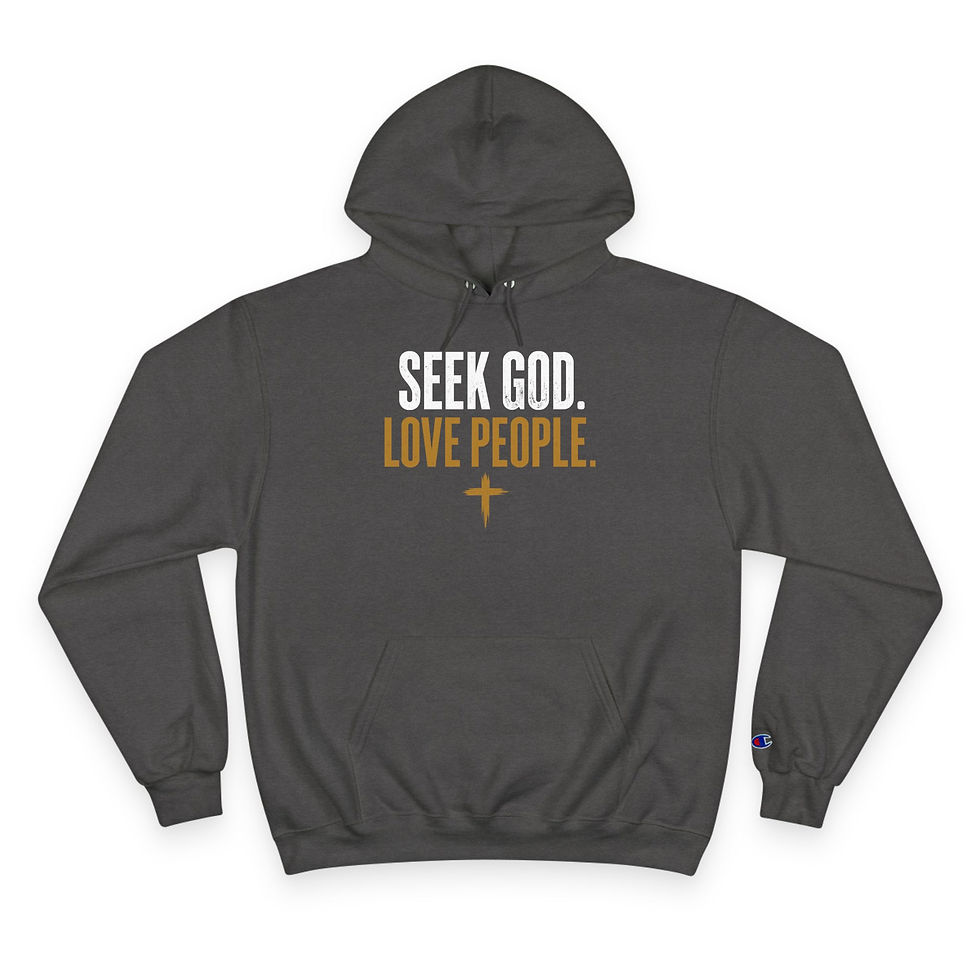 Thumbnail: Seek God. Love People. — Stacked Champion Hoodie, view 9