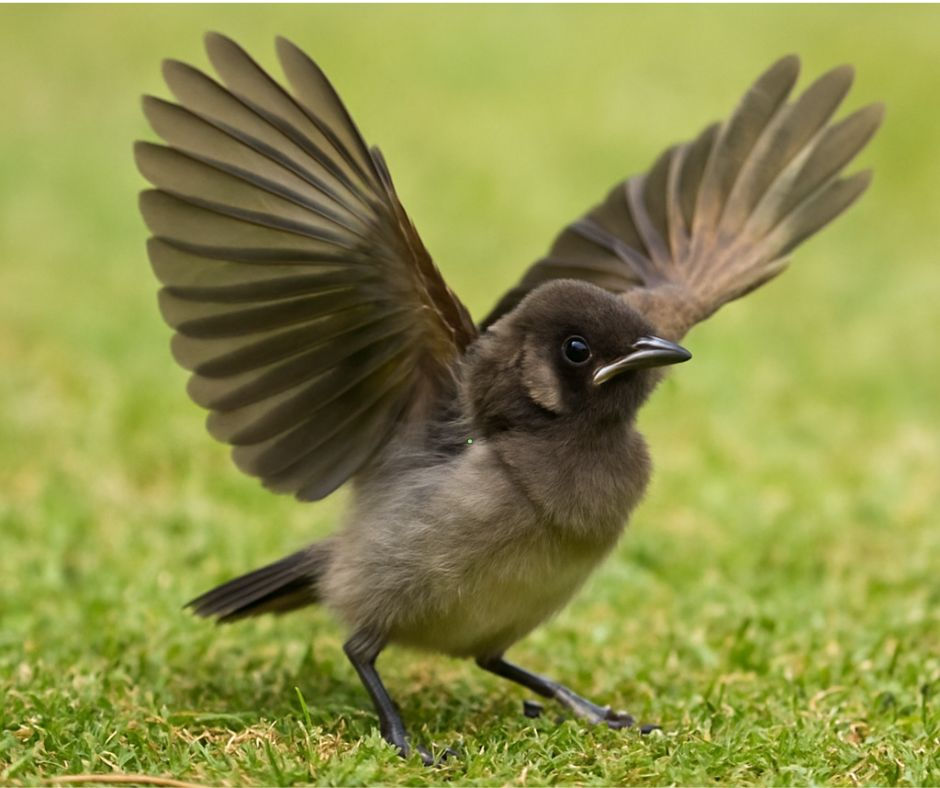 Bulbul flying out of an open cage into nature