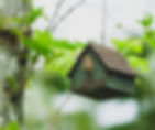 Wooden sparrow nest box fixed in a shaded balcony corner