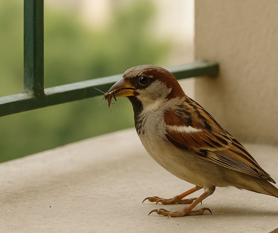 Sparrow eating Insects