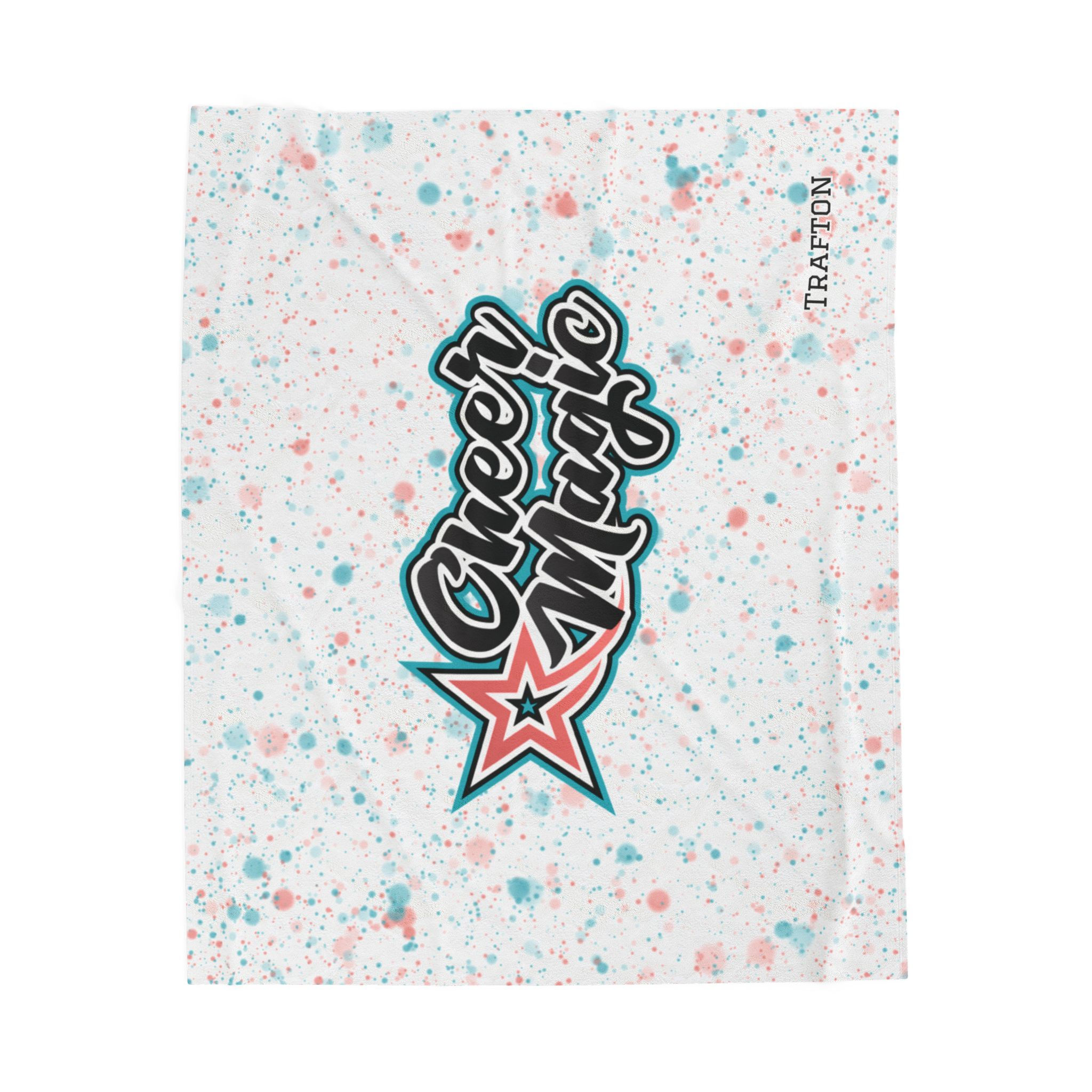Cheer Magic Velveteen Plush Blanket —  White Teal and Coral Splatter 