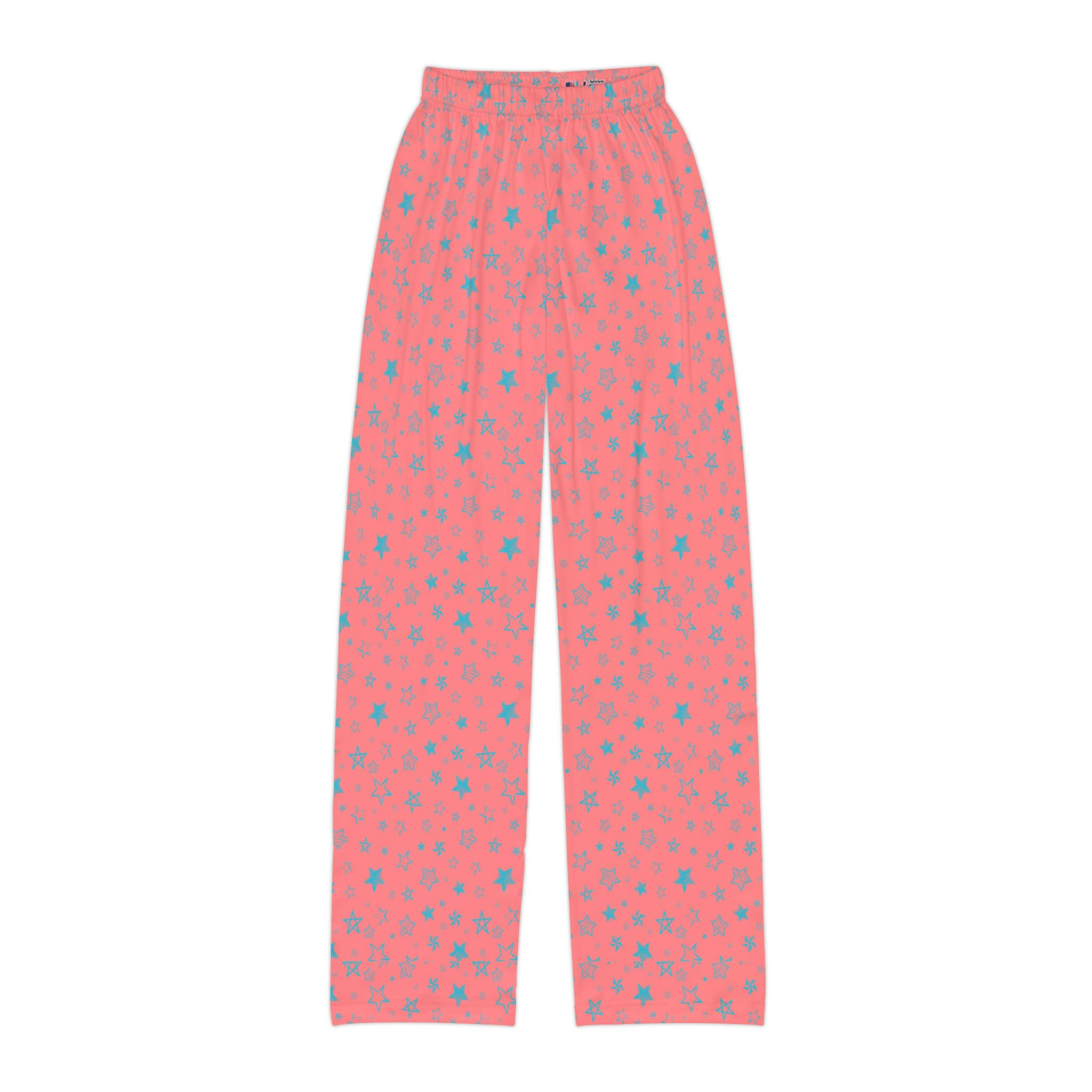Kids Lounge Pants - Coral with Teal Stars