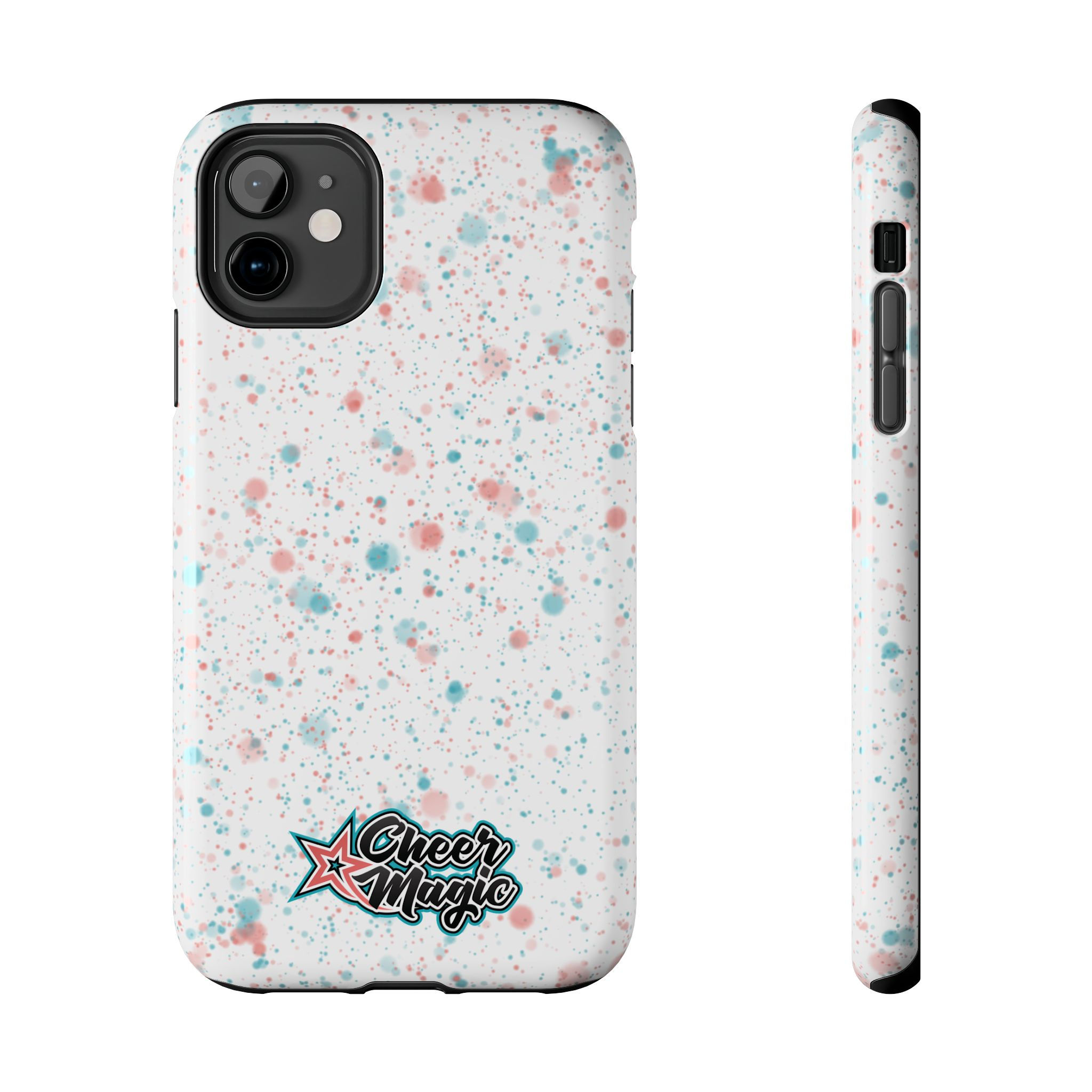 Cheer Magic Tough Phone Case — White Splatter Design (iPhone 11, 12, 13, 14)
