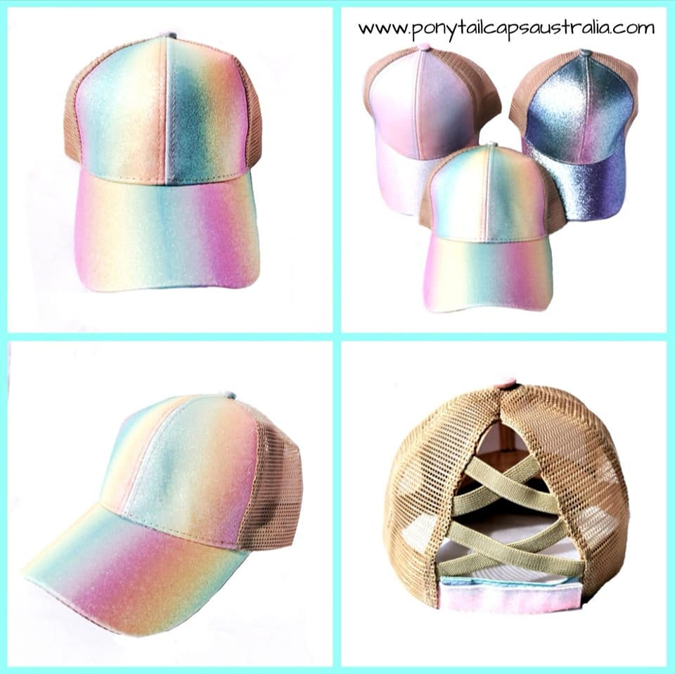 Thumbnail: Kids Glitter Ponytail Cap - Rainbow