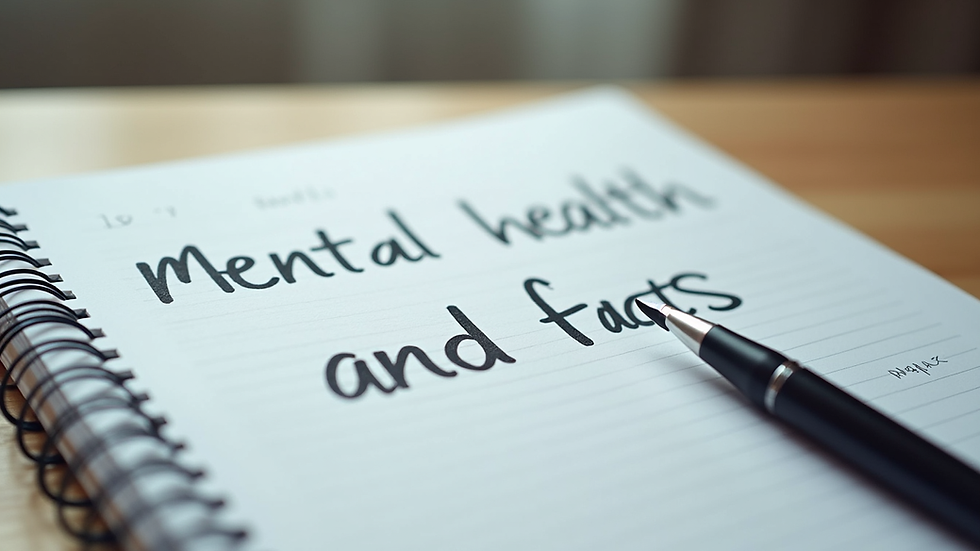 Close-up of a notebook with mental health notes and a pen