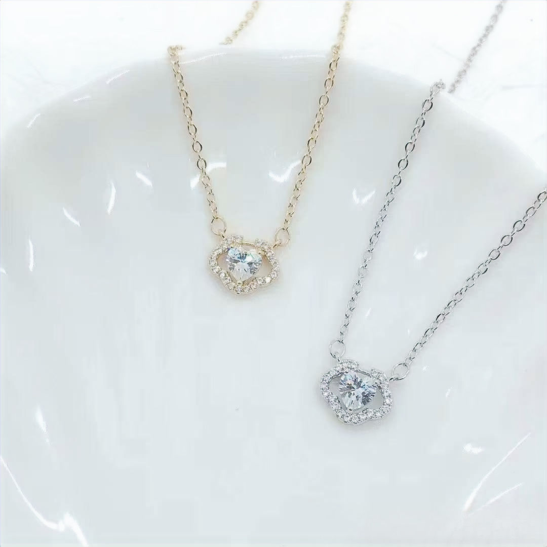 Heart Crystal Halo Pendant Necklace