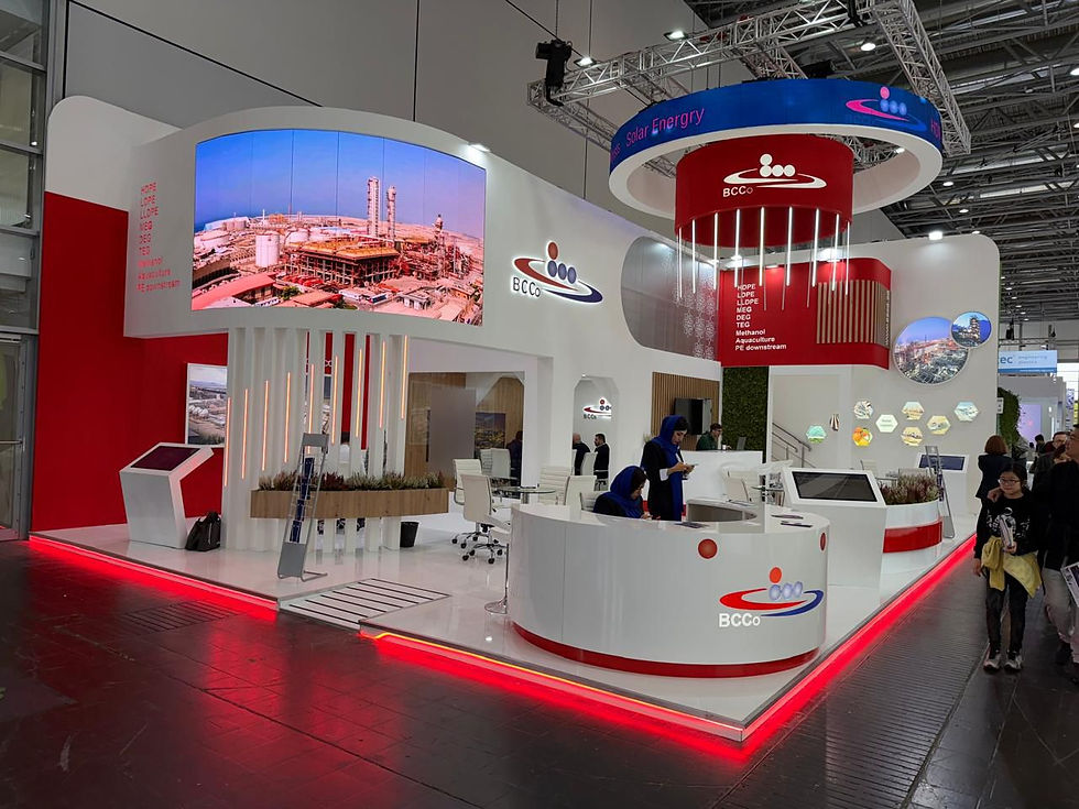 A+A Expo custom exhibition booth with premium looks and led display