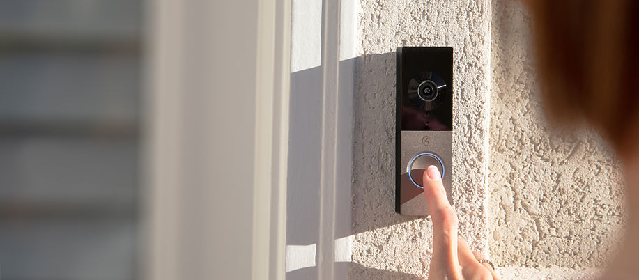 Smart video doorbell installed at a modern home entry for remote access, visitor monitoring, and home security control.