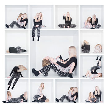 Playful children in the box photography collage captured in a bright studio in Lowestoft, Suffolk.