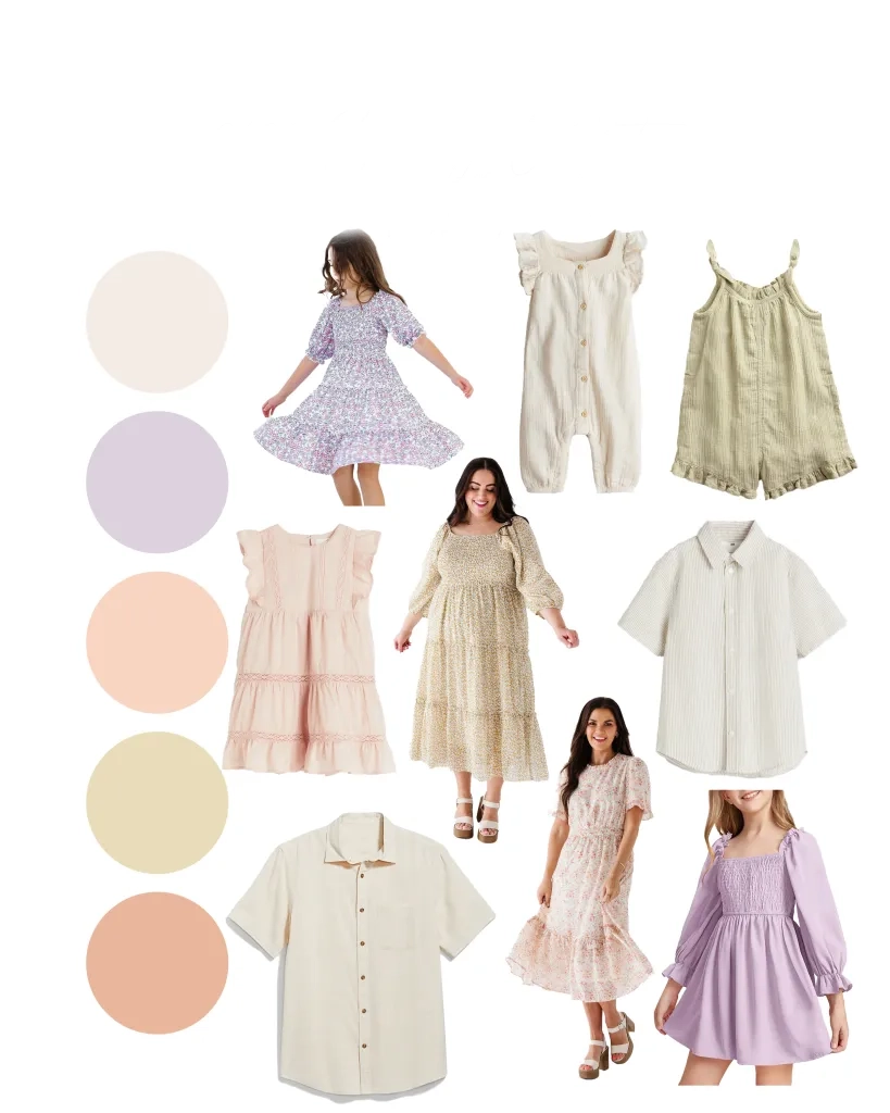 spring pastel clothing colour ideas for the confetti fields photoshoots