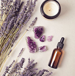 lavender candle and essential oil