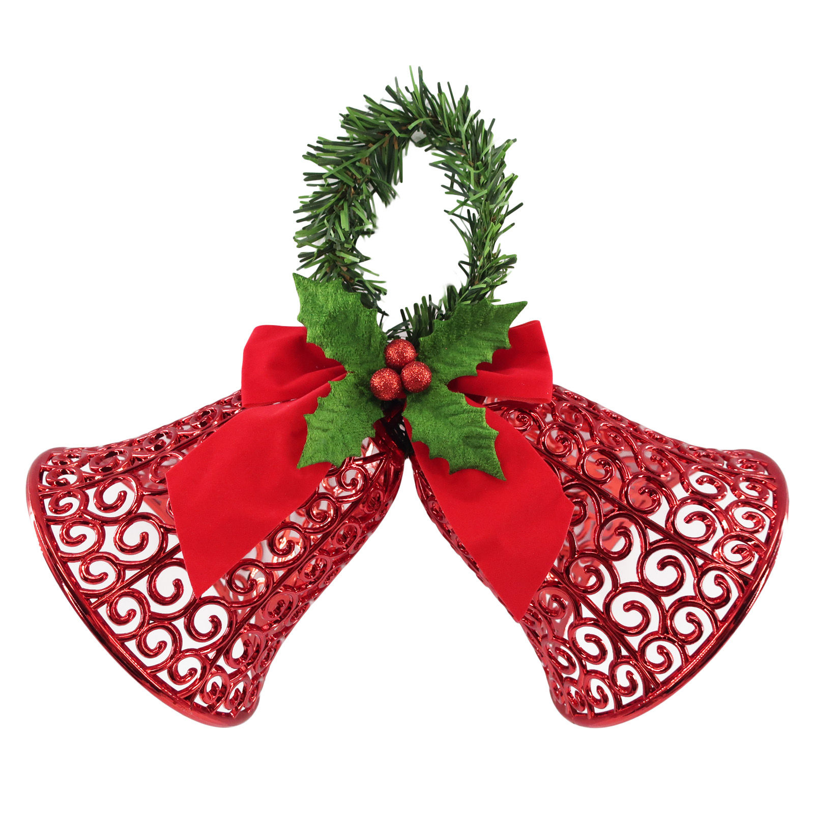Metallic Red Filigree Double Bell Christmas Decorative Ornament