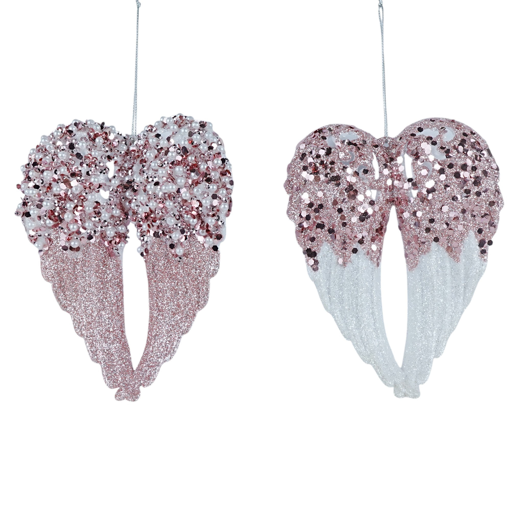 Pink Glitter Angel Wings Hanging Ornament Set, 5.6"