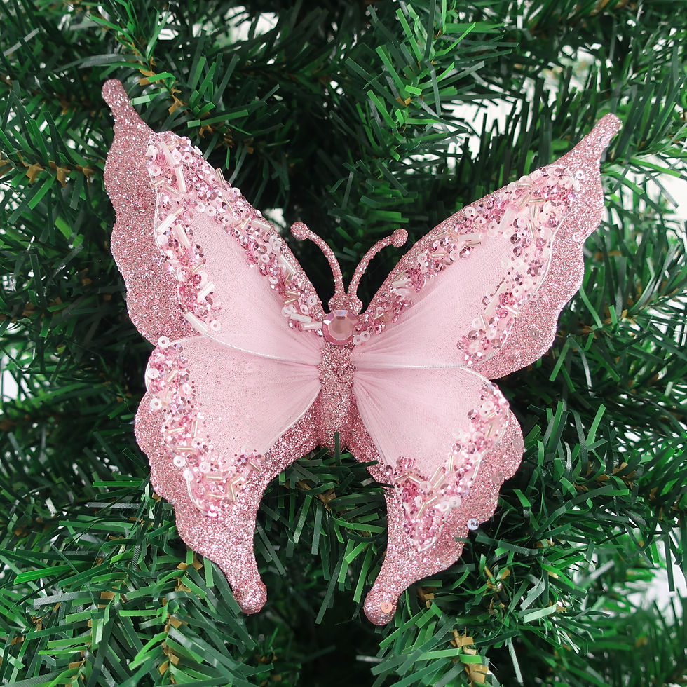 Pink Glitter and Sheer Butterfly Christmas Decorative Clip-On Ornament