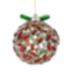 Red, Green and Gold Glitter Leaf-shaped Filigree Ball Hanging Ornament with Gem Accents