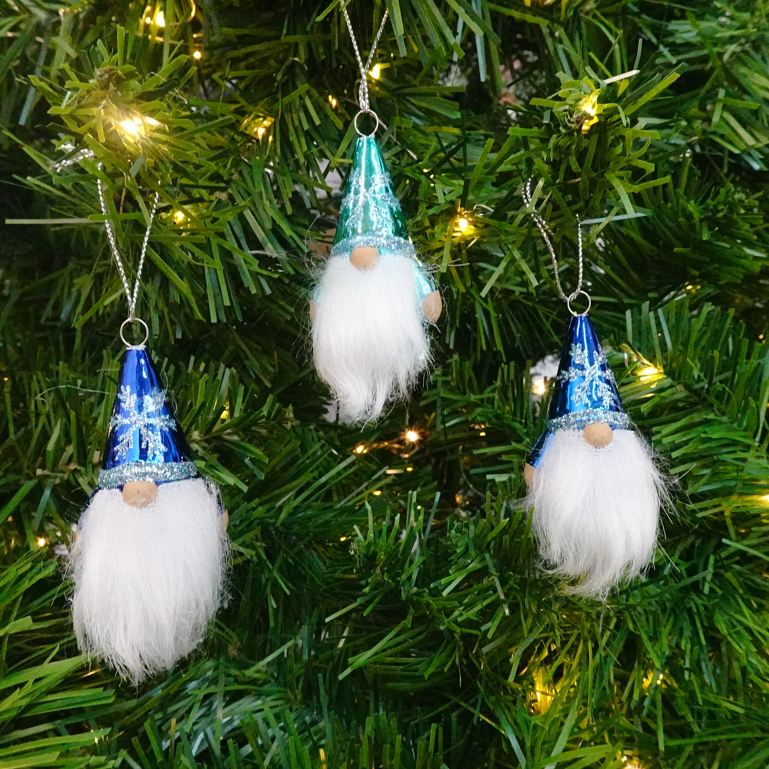 3 Pack Blue Gnome Mini Christmas Ornaments