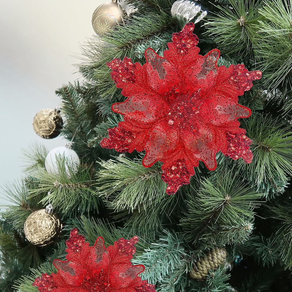 Thumbnail: Red Glitter Poinsettia Flower Christmas Decorative Clip-On Ornament