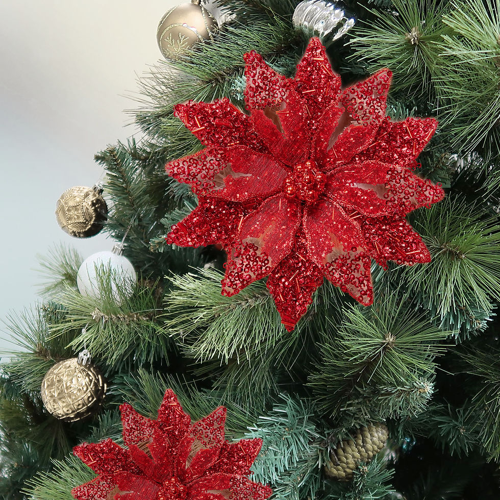 Thumbnail: Red Sequins and Sheer Poinsettia Christmas Decorative Clip On Ornament