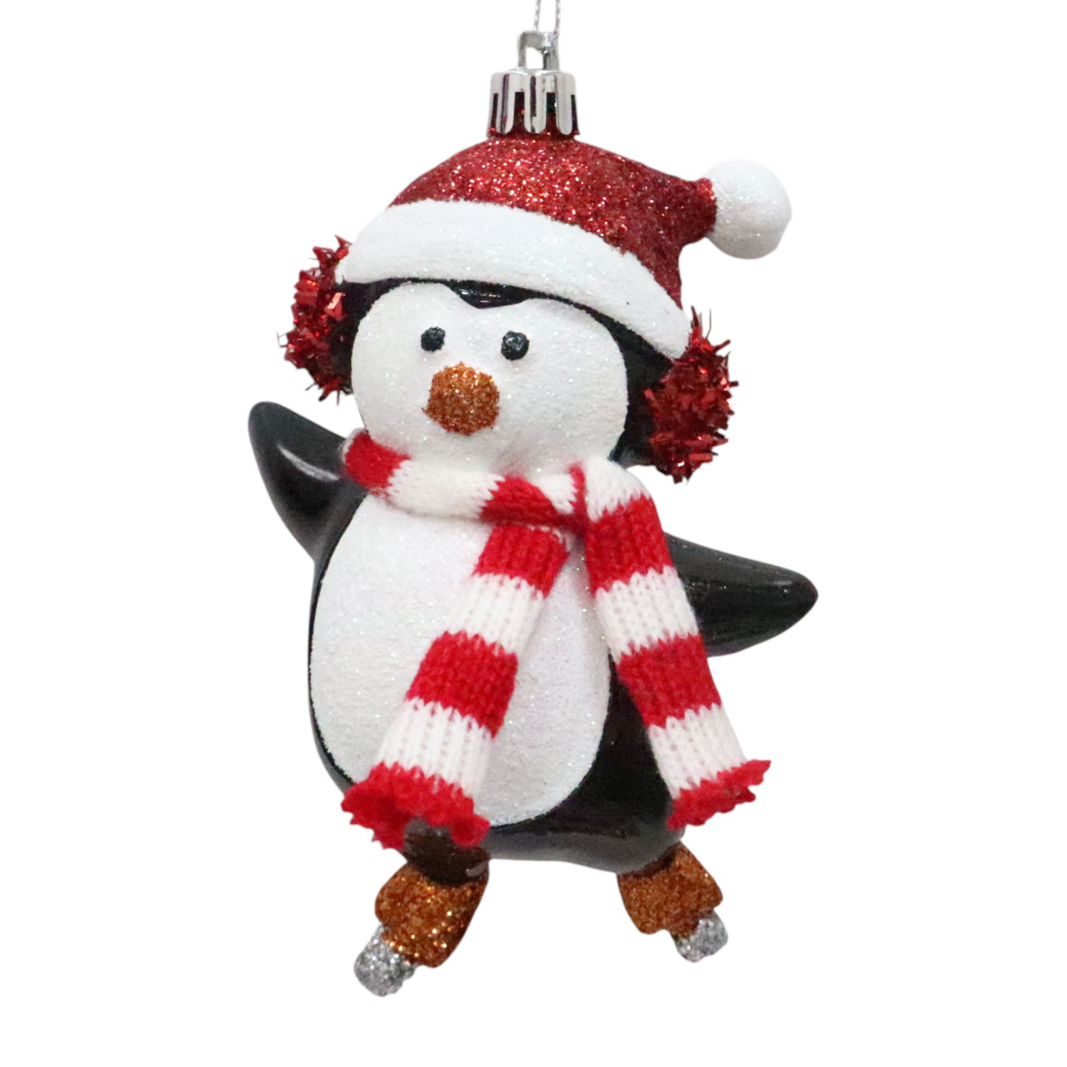 Red and White Ice Skating Penguin Decorative Ornament