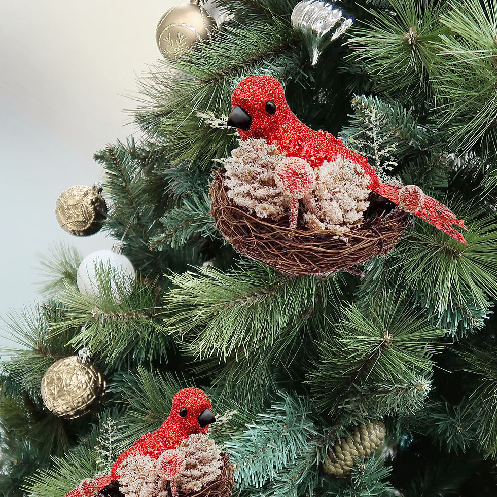 Thumbnail: Red Glitter Cardinal Bird in Nest Christmas Decorative Clip-On Ornament