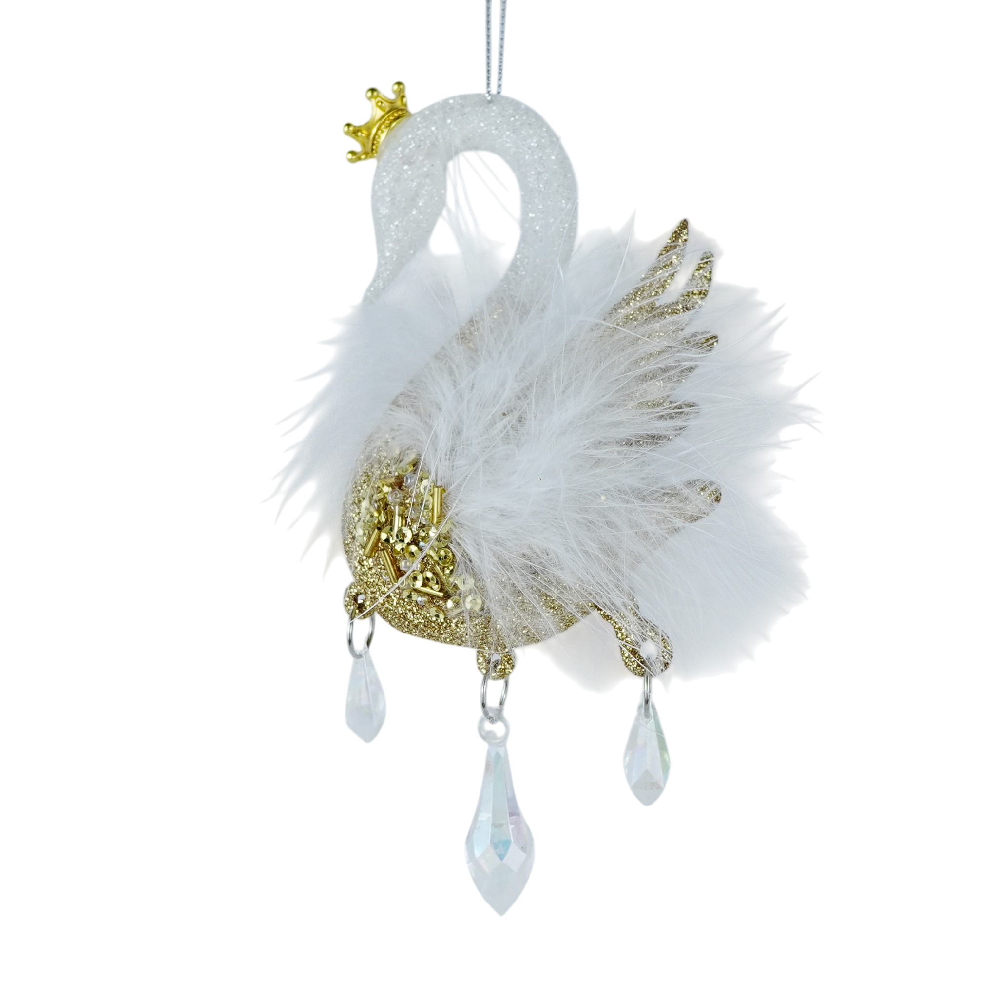 Gold and White Swan Hanging Ornament, 6.7"