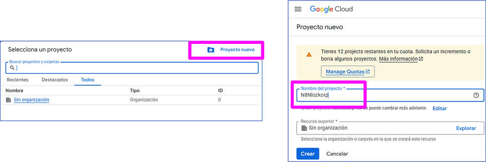 Crear nuevo proyecto en Google Cloud