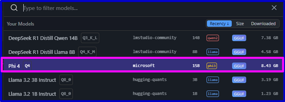 LM Studio: Chats - Select Model