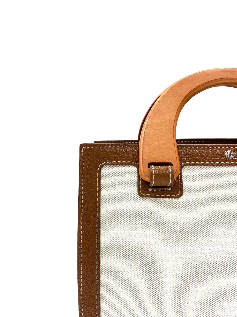 Miniatura: BAULETTO CANVAS, PELLE e MANICI IN LEGNO