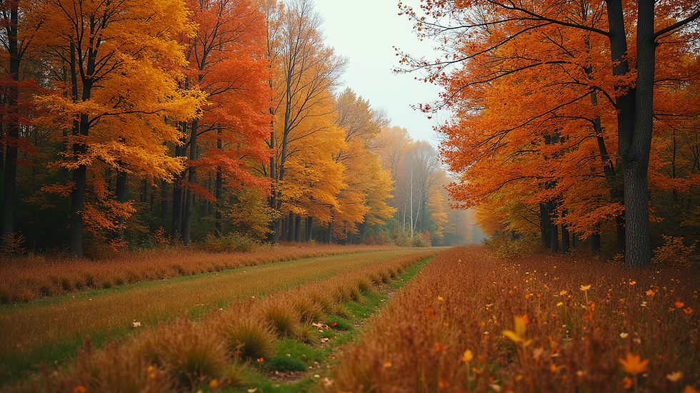 Wide angle view of a colorful Minnesota forest in autumn
