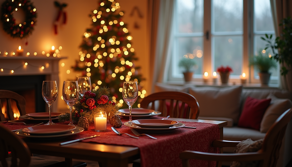 A cozy Christmas gathering space with warm lighting and festive decor - online dermatology minnesota wisconsin