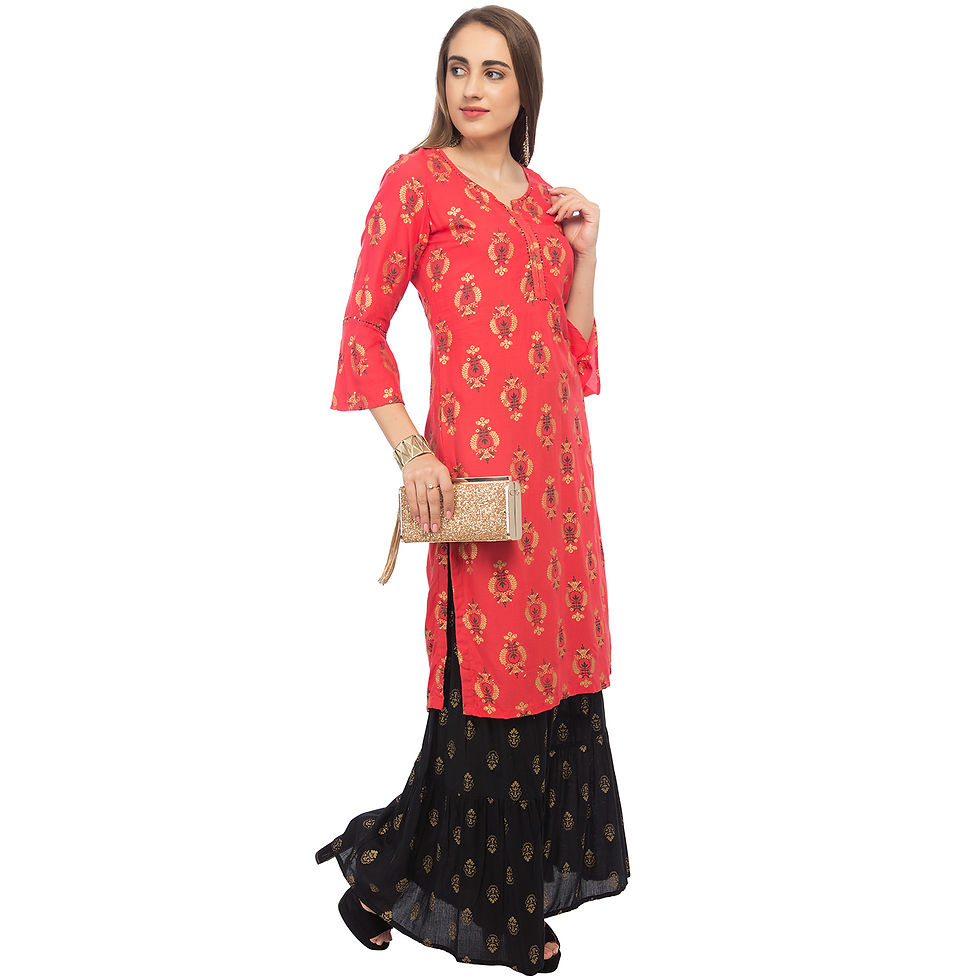 Thumbnail: UNFAKENOW  Women Pink Kurta and Sharara Set Rayon