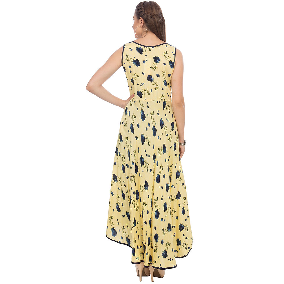 Thumbnail: UNFAKENOW  Women Floral Print Cotton Blend Flared Beige Kurta
