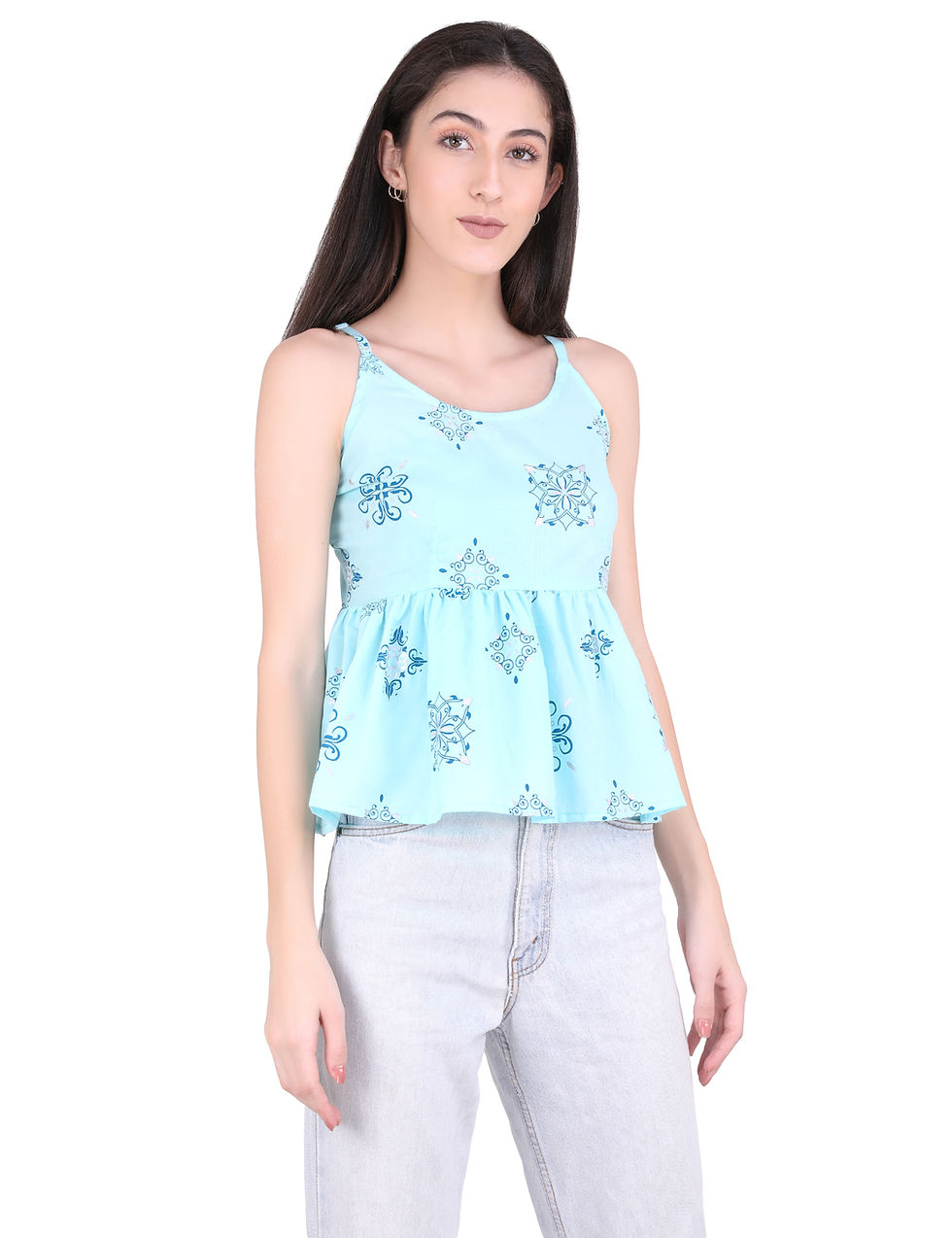 Thumbnail: UNFAKENOW  Casual Sleeveless Printed Women Light Blue Top