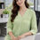 Thumbnail: Women Green Solid Button Down Formal V-neck Tunic Top