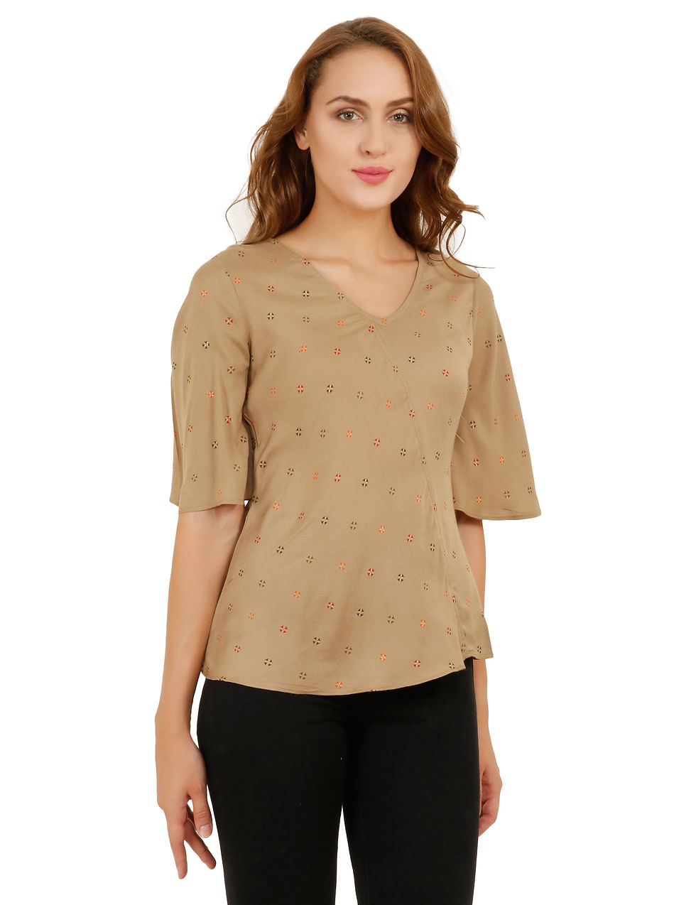Thumbnail: UNFAKENOW  Casual Flared Sleeve Printed Women Brown Top