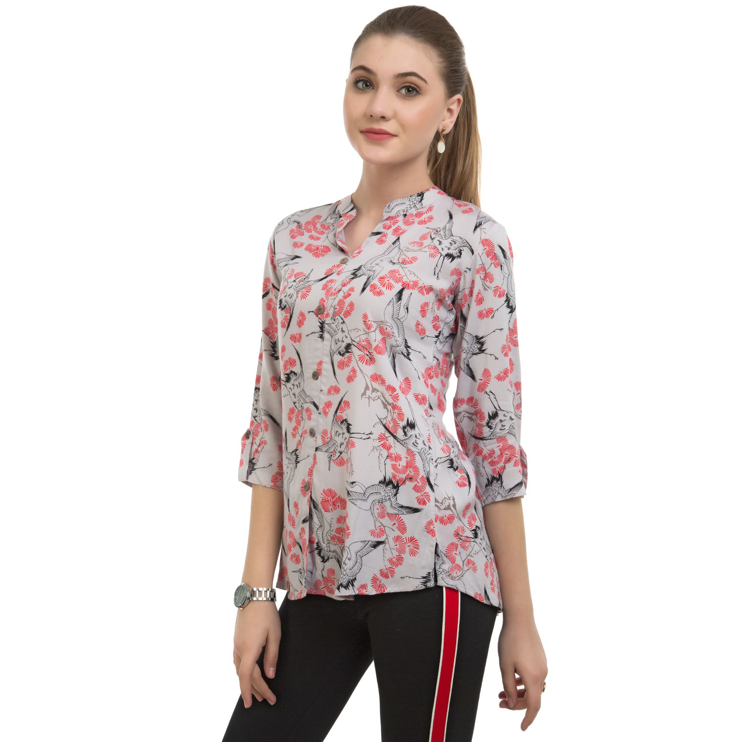 UNFAKENOW  Casual 3/4 Sleeve Printed Women Grey Top