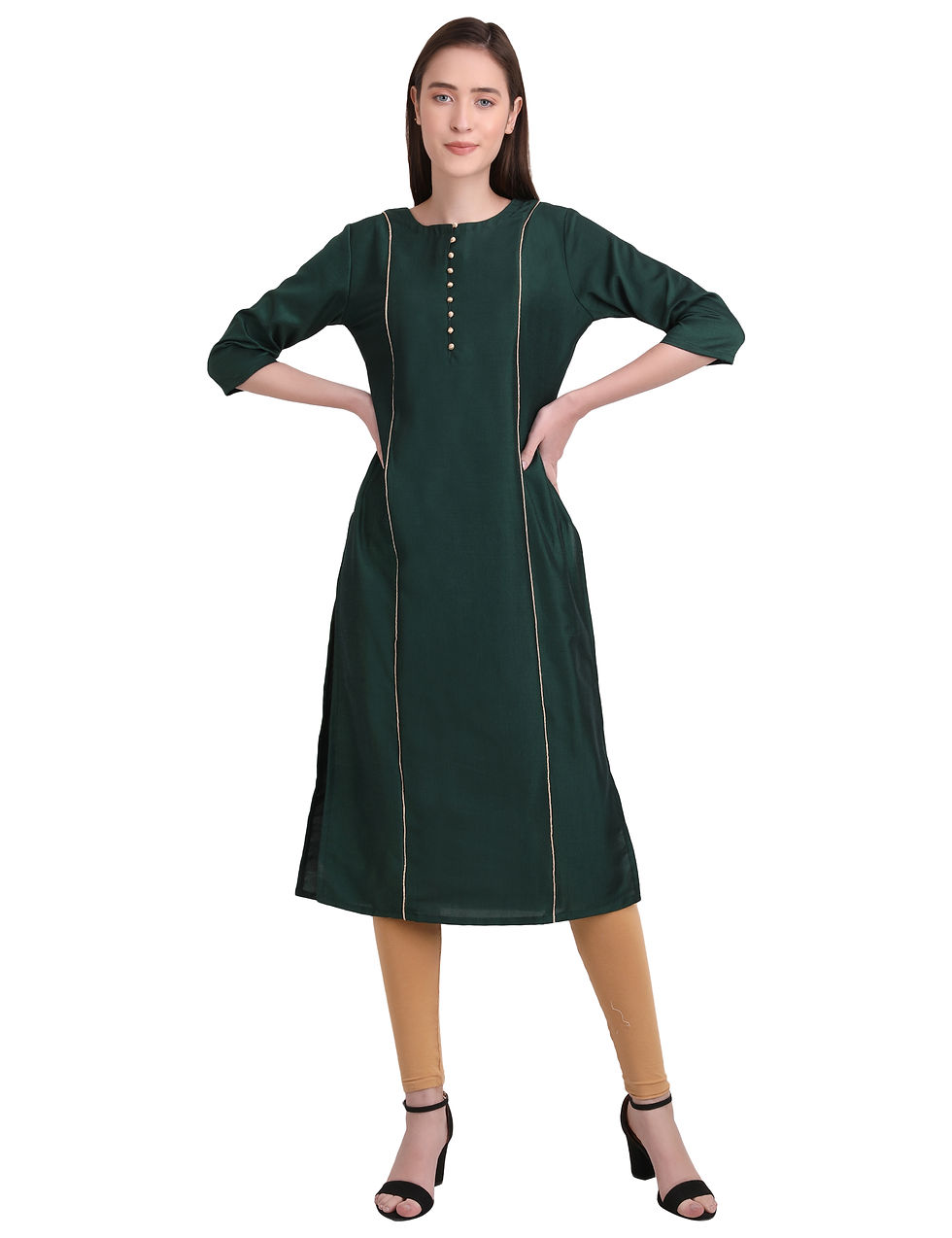 Thumbnail: Green Silk Blend Solid Straight Women Kurta
