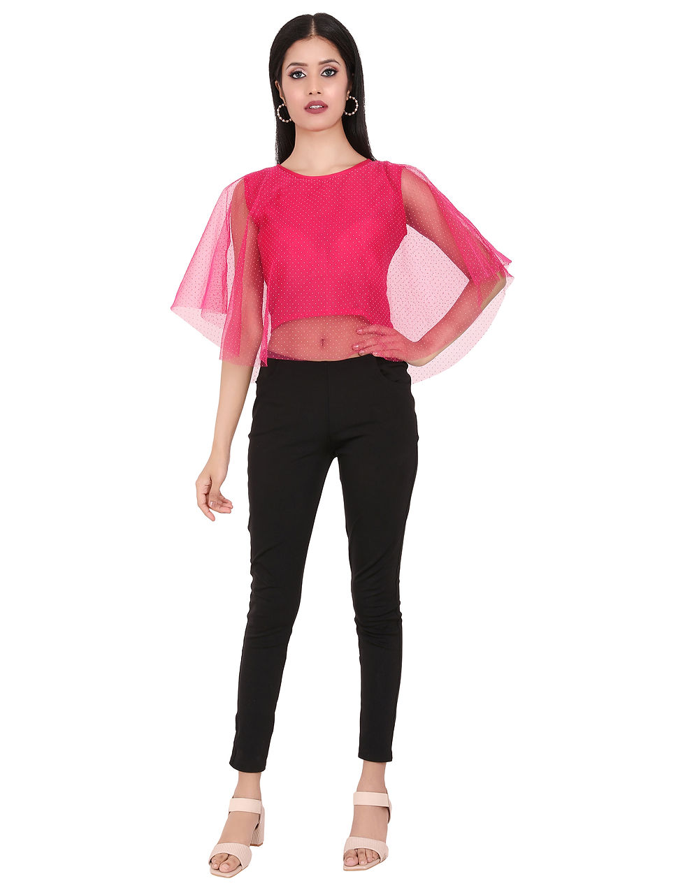 Thumbnail: UNFAKENOW  Casual Kaftan Sleeve Embellished Women Pink Top