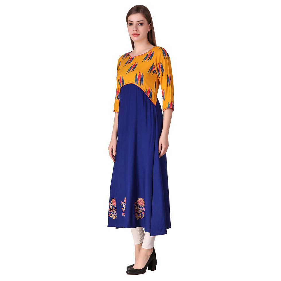 Thumbnail: UNFAKENOW  Women Block Print Cotton Blend Flared Multicolor Kurta