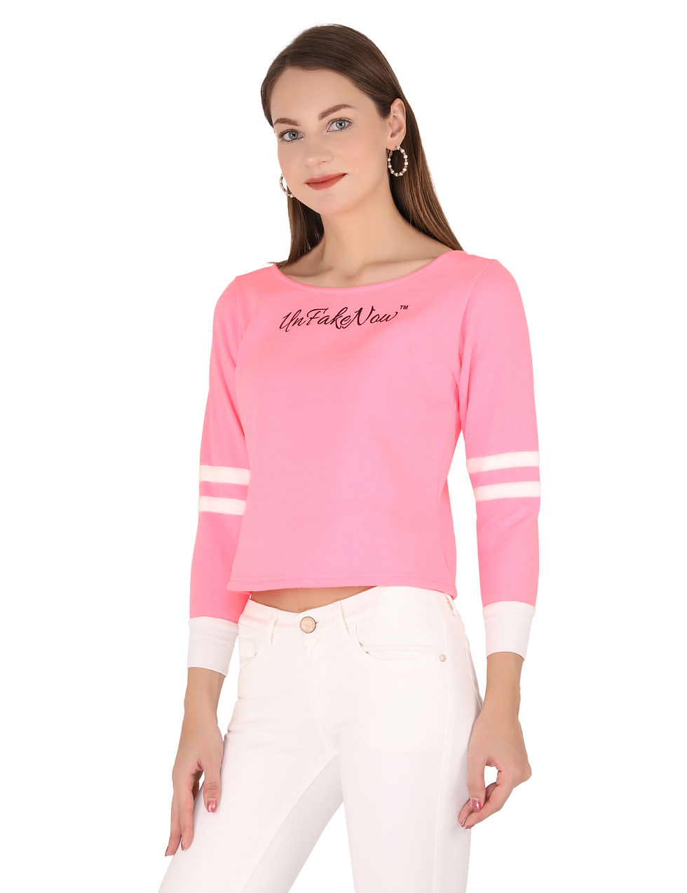 Thumbnail: UNFAKENOW  Full Sleeve Printed Women Pink Fleece Sweatshirt