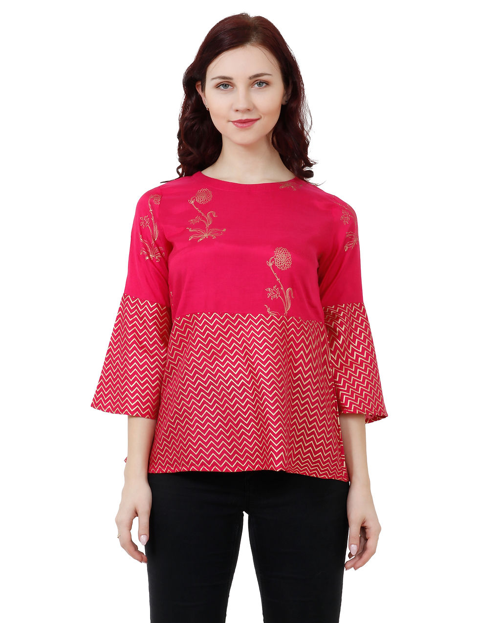Thumbnail: UNFAKENOW  Casual 3/4 Sleeve Printed Women Pink Top