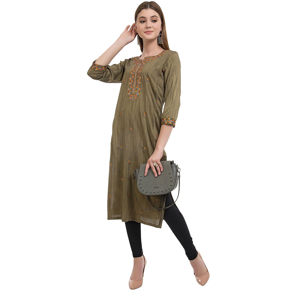 Thumbnail: UNFAKENOW  Women Embroidered Cotton Silk Straight Green Kurta