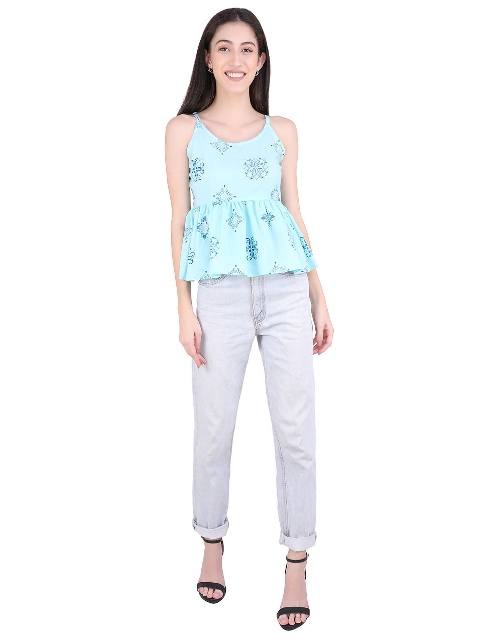 Thumbnail: UNFAKENOW  Casual Sleeveless Printed Women Light Blue Top