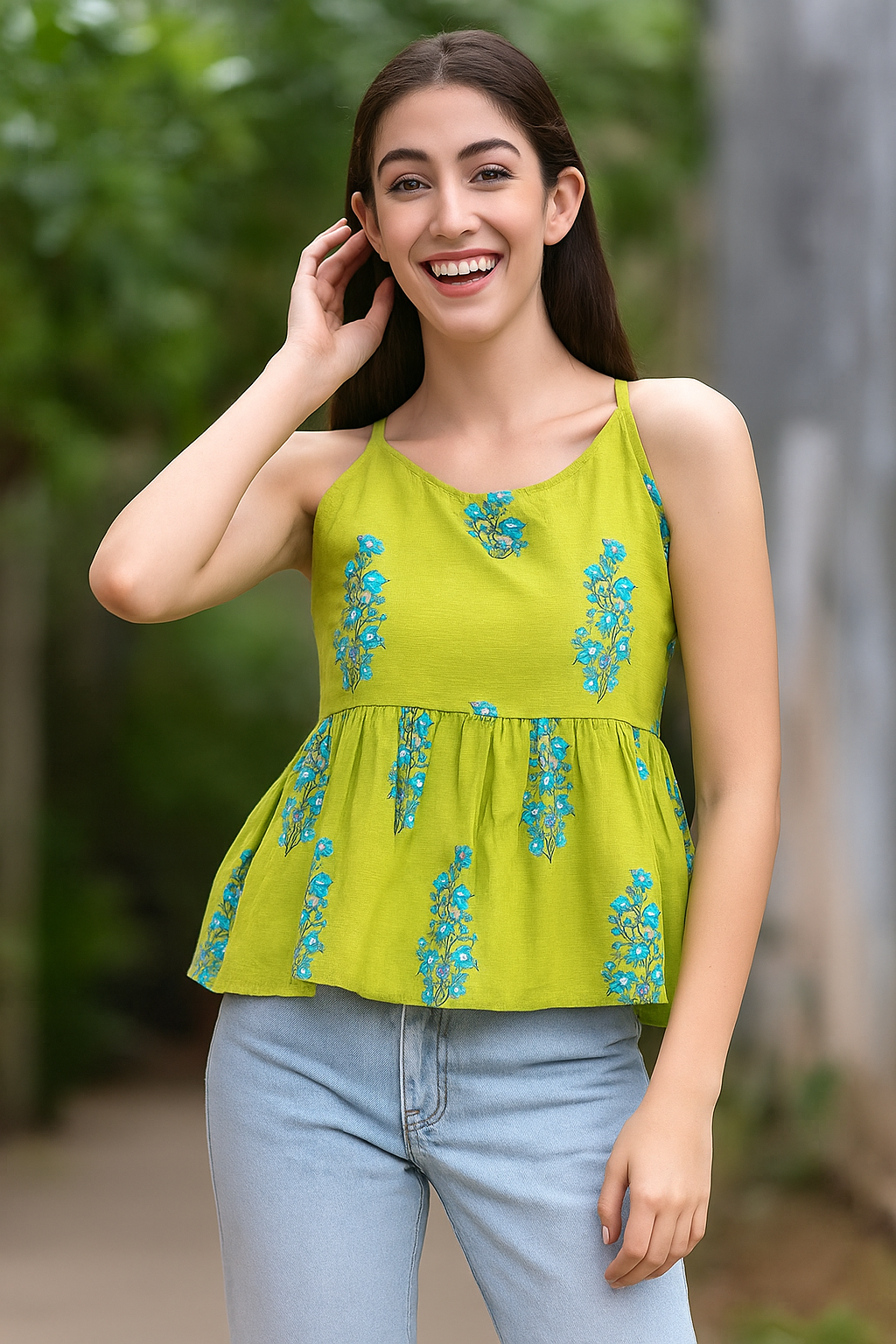 women peplum going out spaghetti strap green cute summer plus size short top