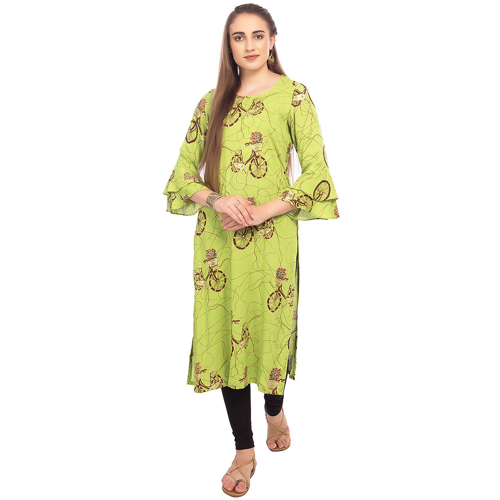 Thumbnail: UNFAKENOW  Women Embroidered Cotton Blend Straight Green Kurta