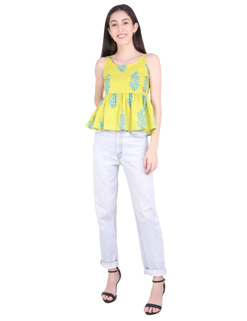 Thumbnail: women peplum going out spaghetti strap green cute summer plus size short top